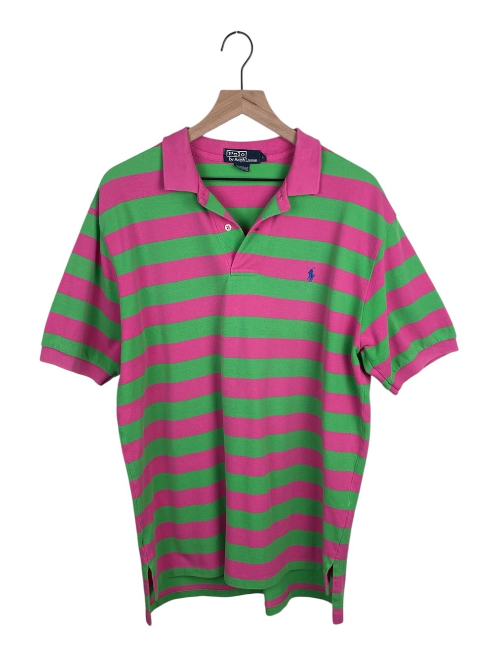 Vintage 90s Y2K Polo Ralph Lauren Pink Green Striped Polo Shirt Large Pony Logo